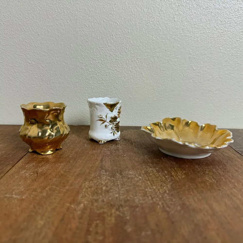 Vintage Porcelain‎ Gold 2 Tea cup & saucer Set MINI Children's or demitasse